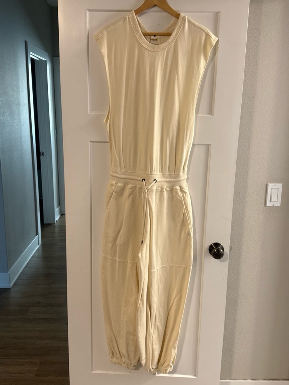 Free People Sleeveless Drawstring Jumpsuit in Pale Yellow